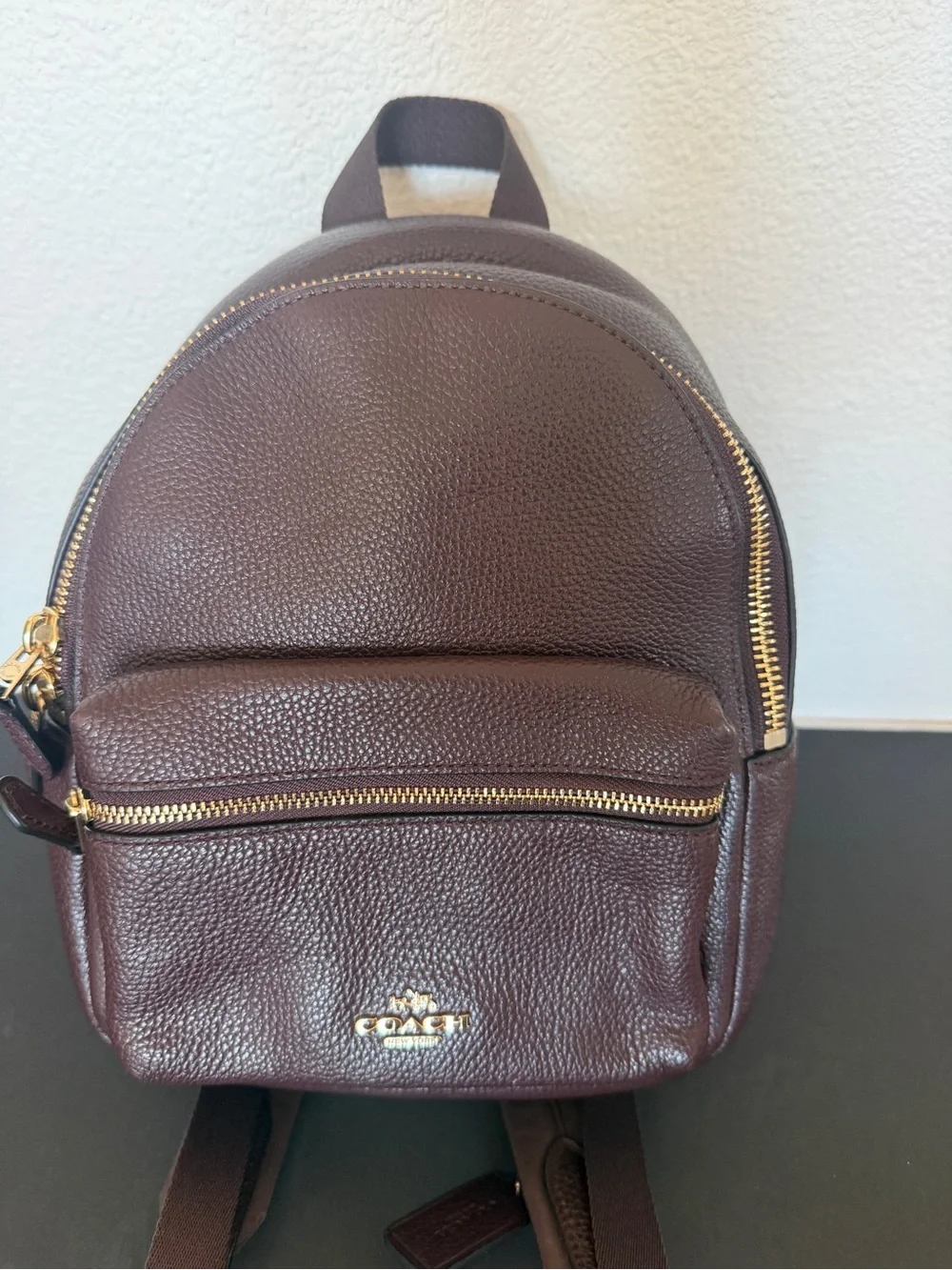 Coach Mini Charlie Backpack Burgundy Pebbled Leather Gold Hardware Bag EUC